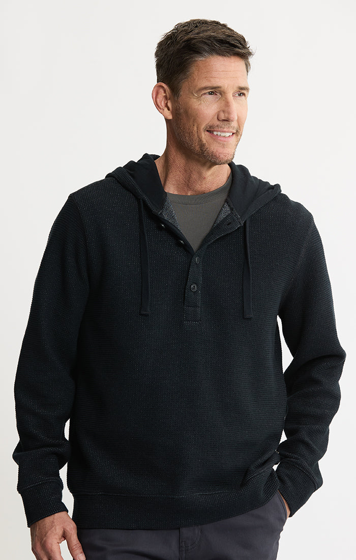 Doubleface Mesh Hooded Henley Pullover