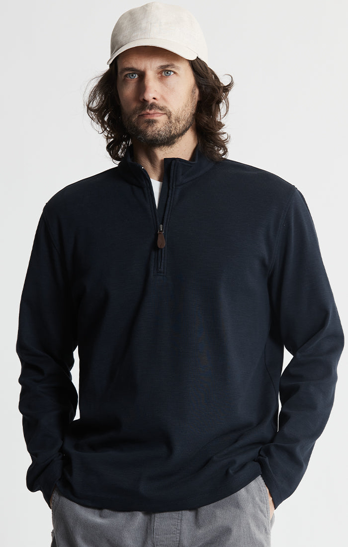 Stretch Cotton Slub Quarter Zip Pullover
