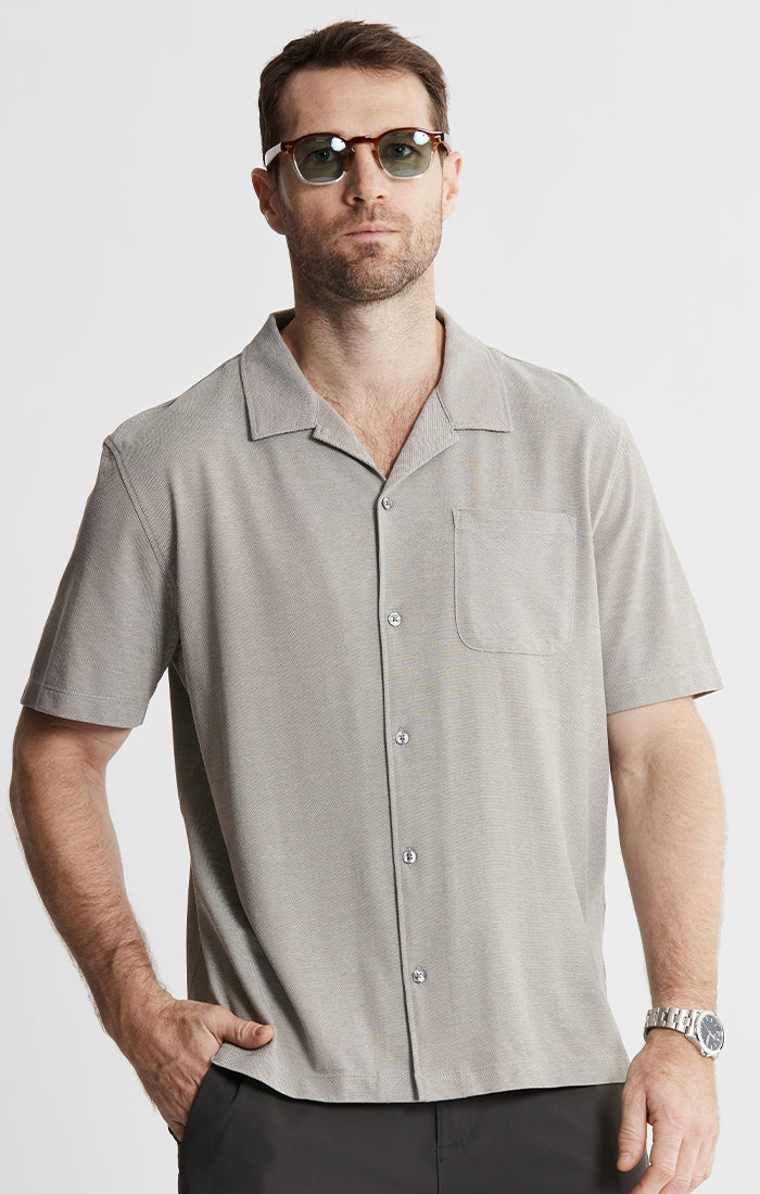 Knit Oxford Short Sleeve Camp Shirt