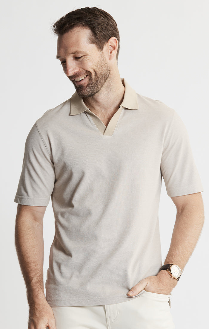 Cotton-Poly Johnny Collar Polo
