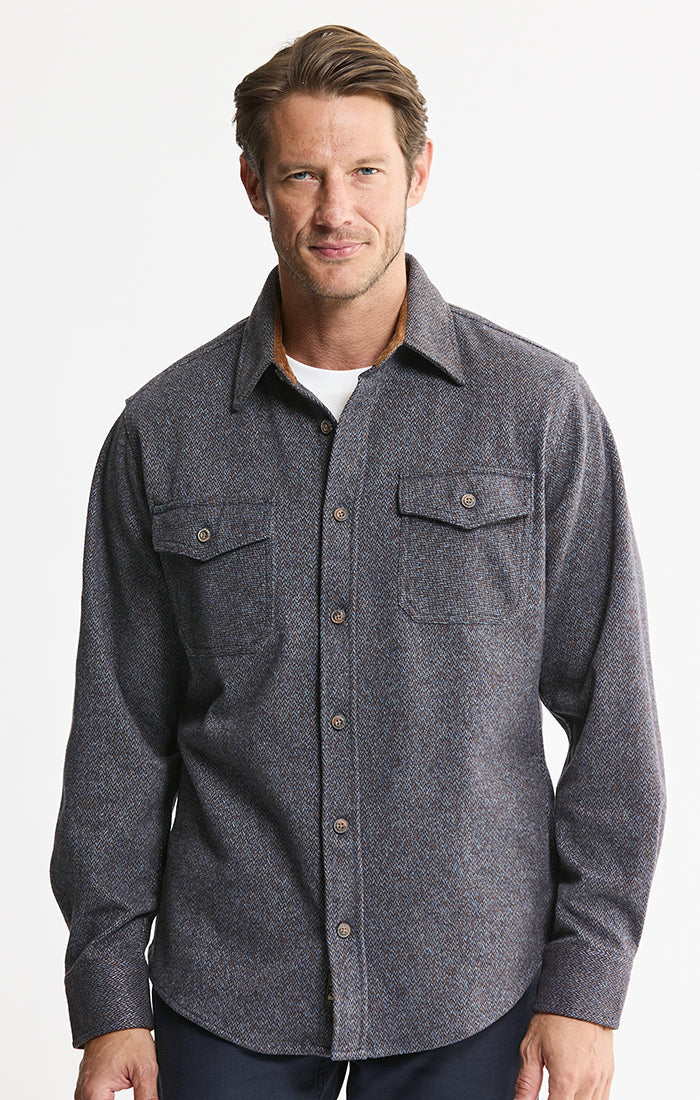 Knit Flannel Button-Up Shirt
