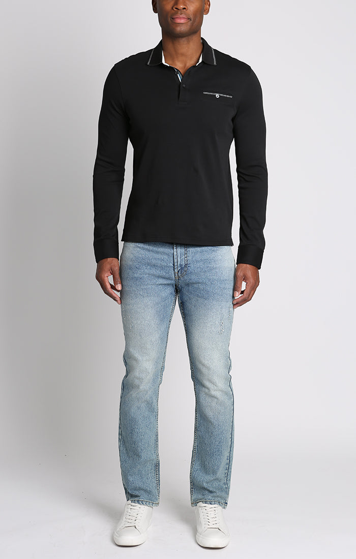 Luxe Cotton Long Sleeve Polo Shirt