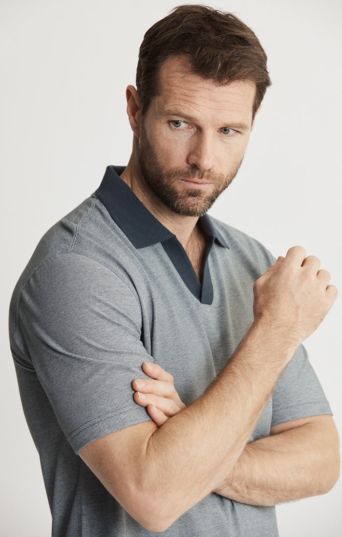 Cotton-Poly Johnny Collar Polo