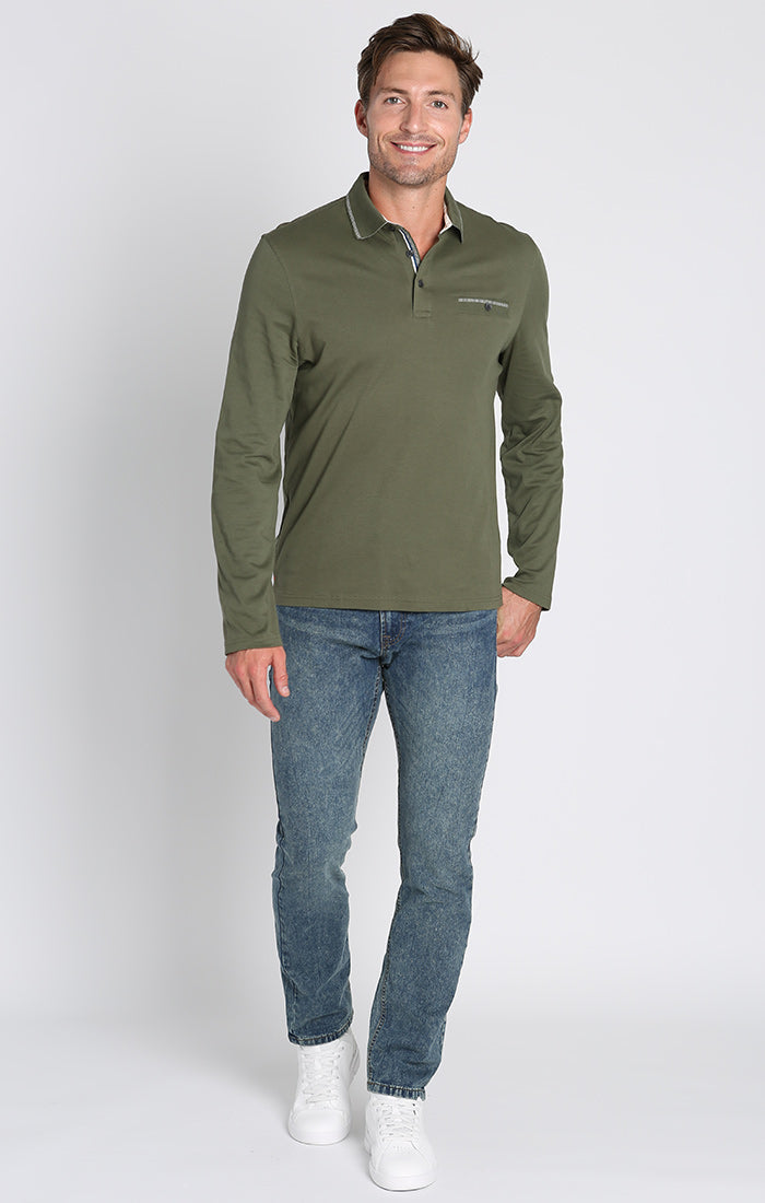 Luxe Cotton Long Sleeve Polo Shirt