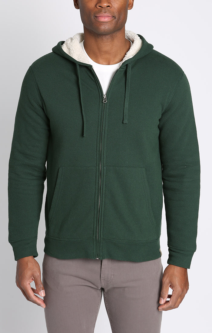 Recycled Jacquard Sherpa Lined Full Zip Hoodie