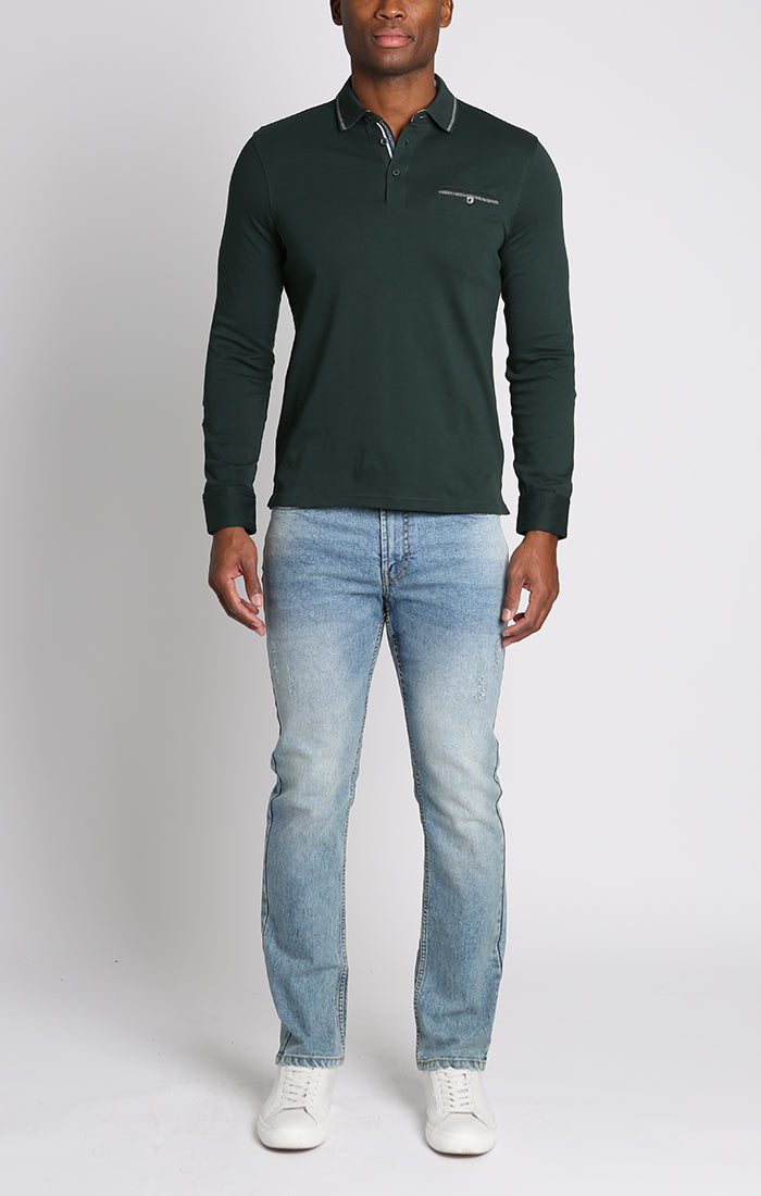 Luxe Cotton Long Sleeve Polo Shirt