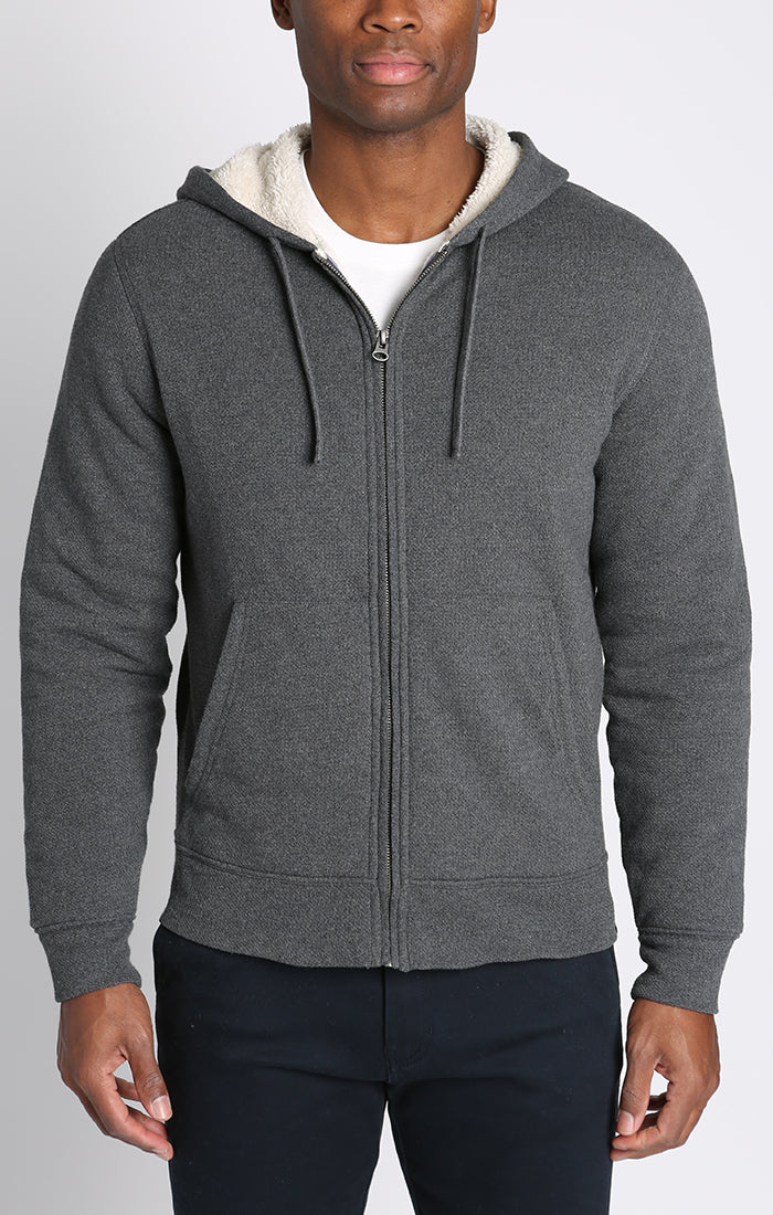 Recycled Jacquard Sherpa Lined Full Zip Hoodie