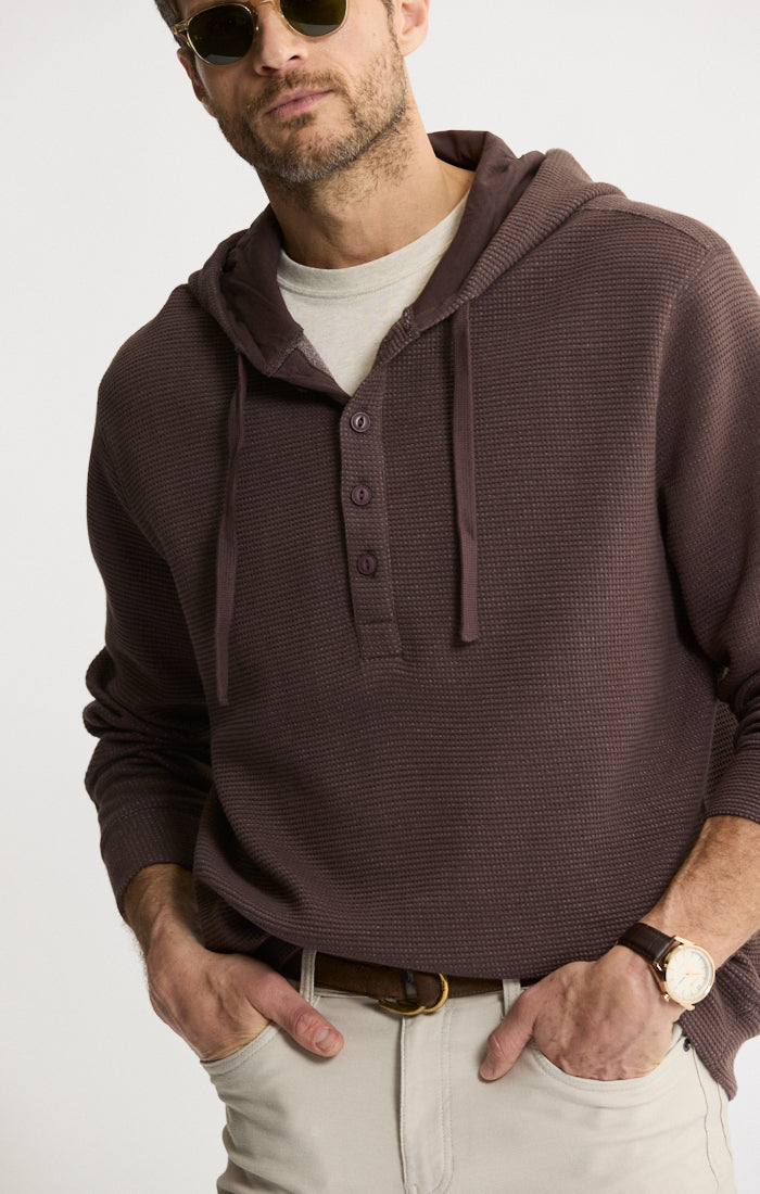 Doubleface Mesh Hooded Henley Pullover