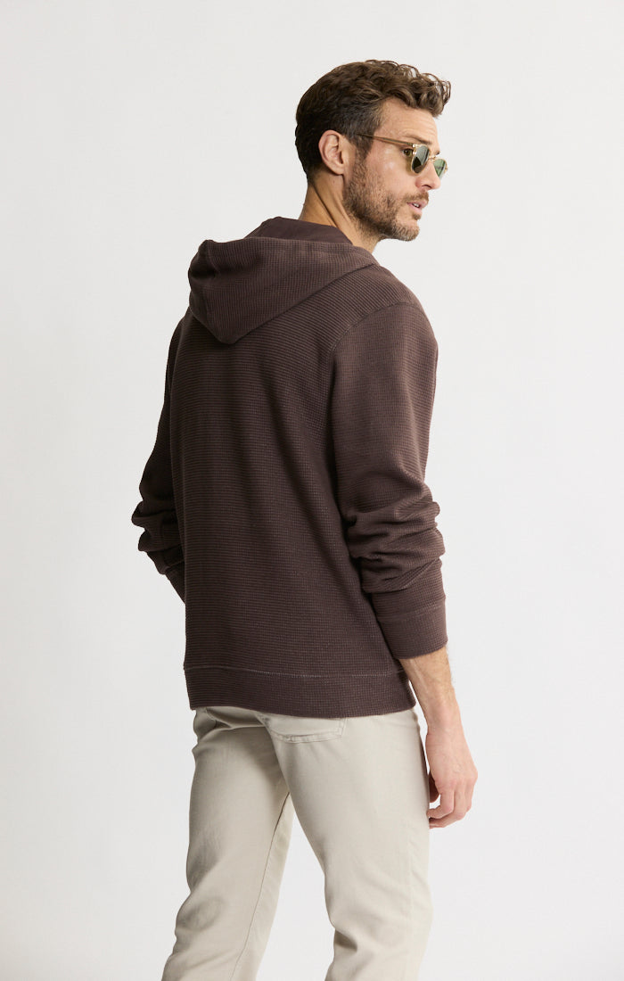 Doubleface Mesh Hooded Henley Pullover