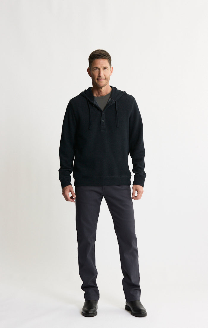 Doubleface Mesh Hooded Henley Pullover