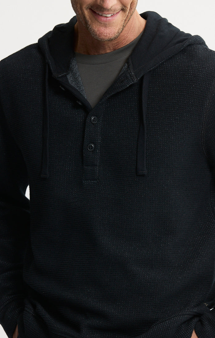 Doubleface Mesh Hooded Henley Pullover