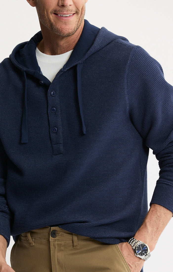 Doubleface Mesh Hooded Henley Pullover