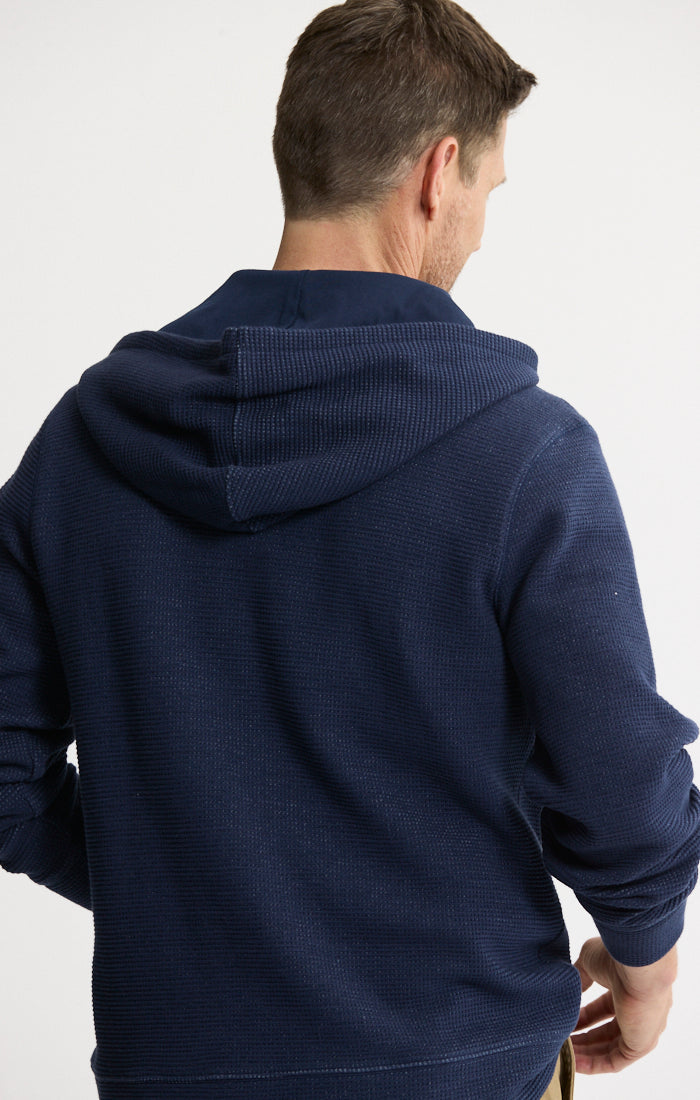 Doubleface Mesh Hooded Henley Pullover