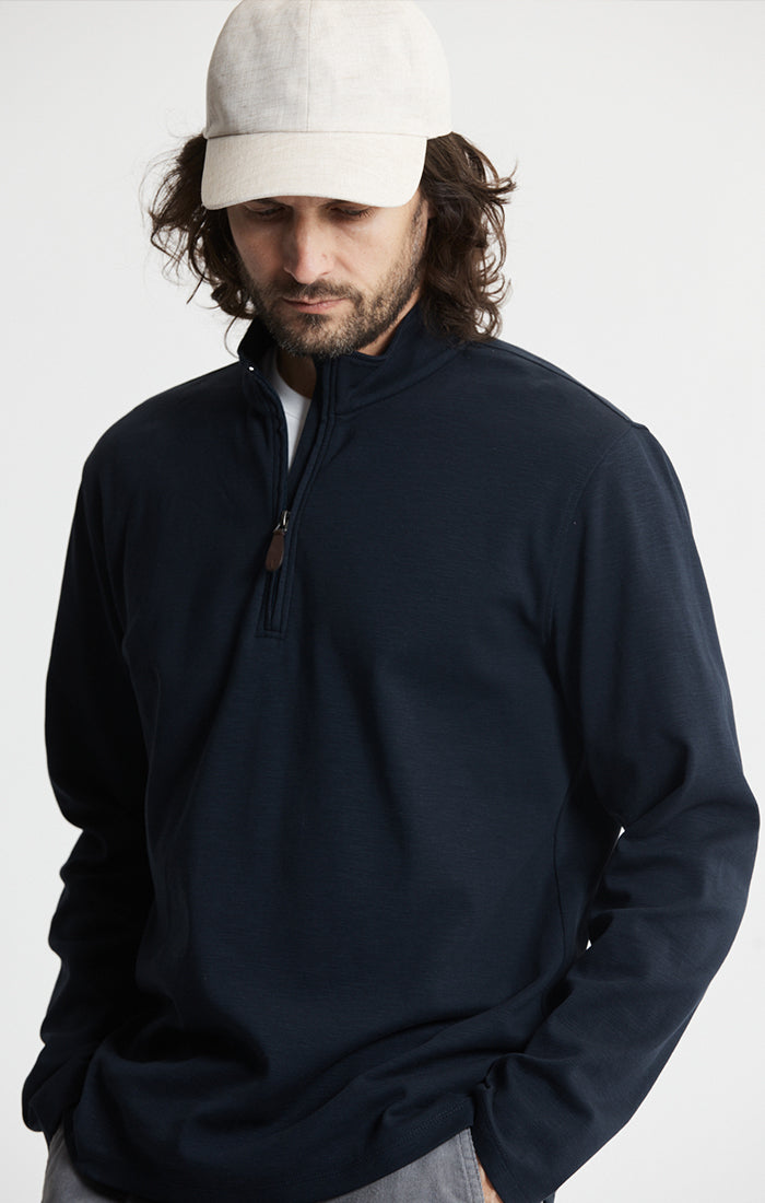 Stretch Cotton Slub Quarter Zip Pullover
